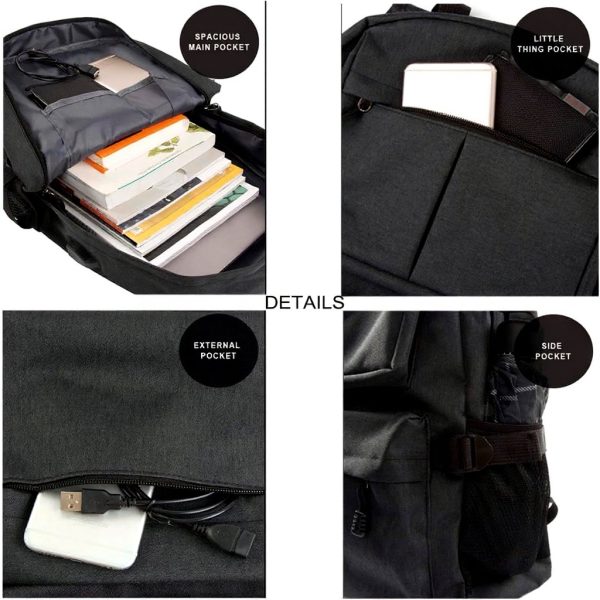 Sac à Dos Étudiant Universitaire Portable USB Noir Gris