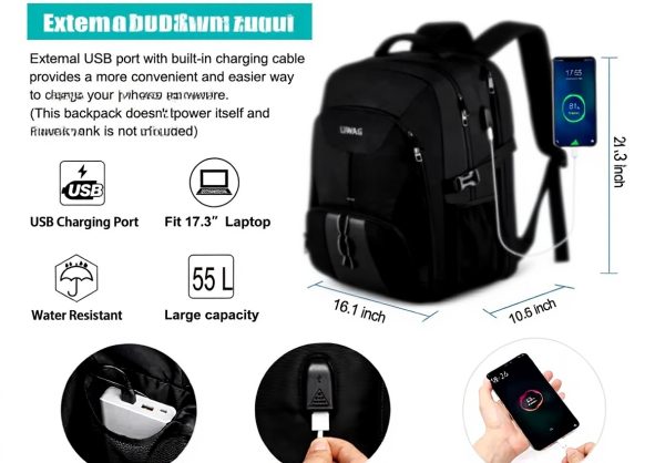 Sac à dos ordinateur portable LIWAG 18.4 pouces 55L USB
