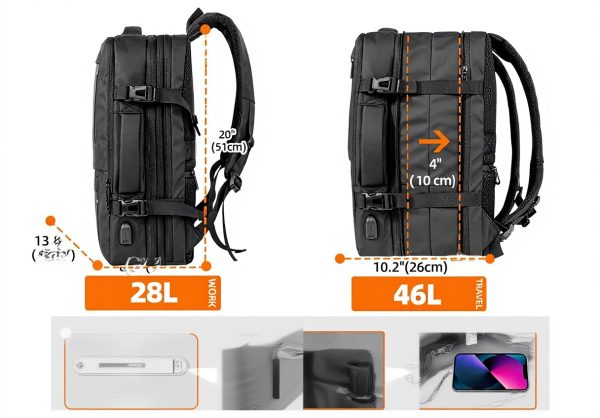 Sac à dos voyage avion KINGSLONG 46L USB résistant à leau