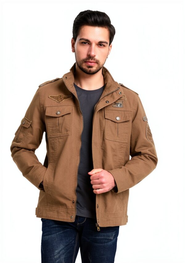 Veste militaire homme coton coupe-vent poches multiples-4