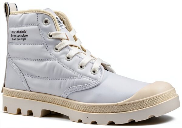 Palladium Bottes Unisexe Adulte Textile Lacets Blanc Marron-4