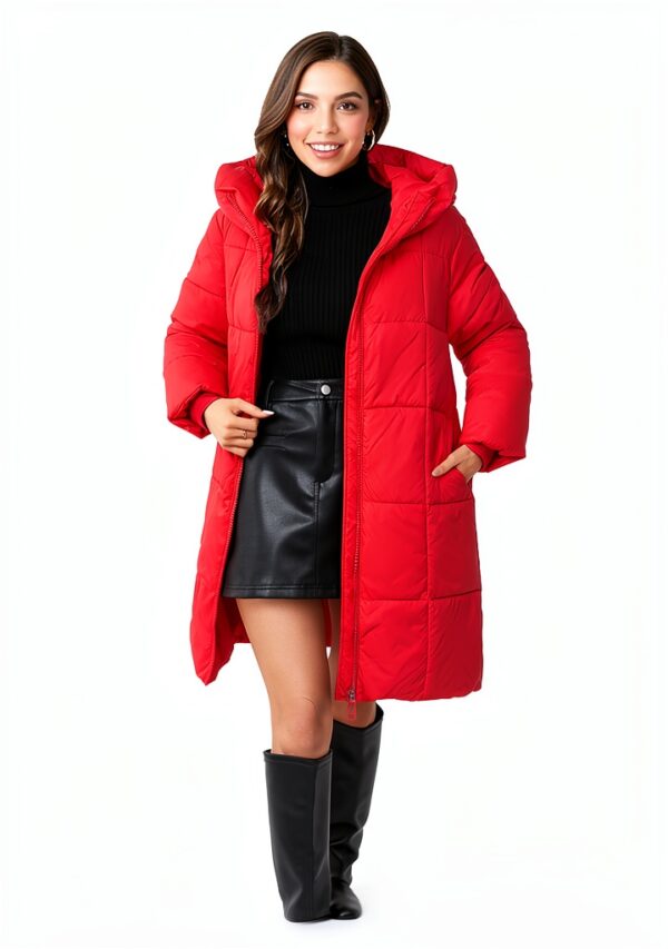 Manteau femme hiver long capuche Generic Rouge Noir Beige-3