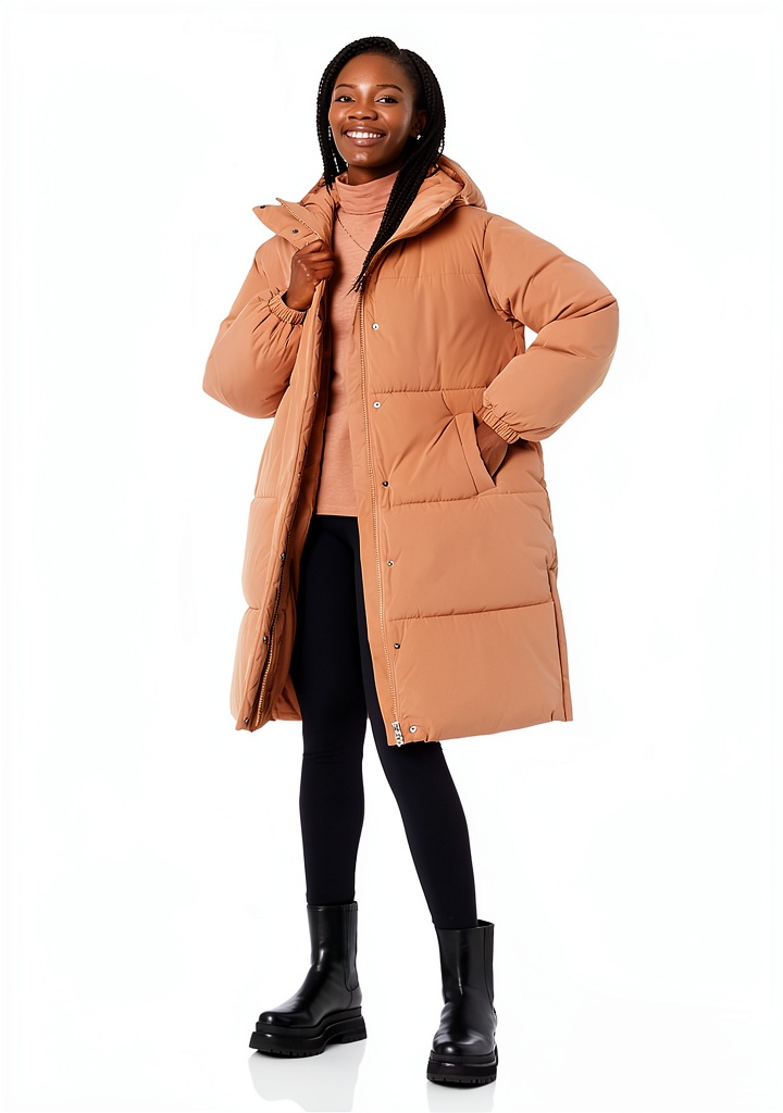 Doudoune longue Amazon Essentials portée en extérieur par temps froid