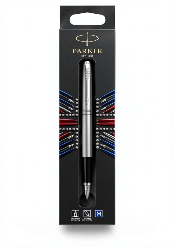 Stylo plume Parker Jotter acier inoxydable pointe fine bleu-0