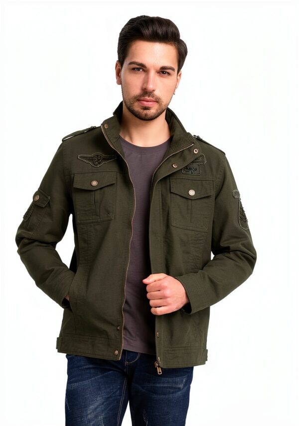 Veste militaire homme coton coupe-vent poches multiples-4