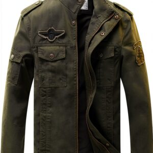 Veste militaire homme coton coupe-vent poches multiples-0